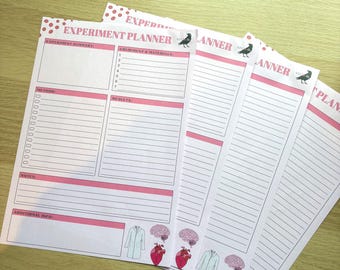 DIGITAL printable A4 pink experiment planner pages for results and method school university science planner