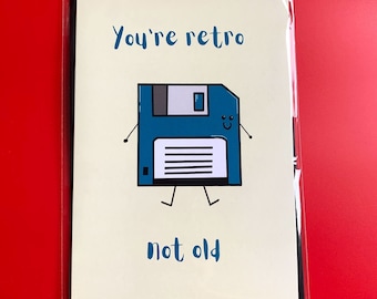 You're retro not old floppy disk computing tech stem science birthday retirement card