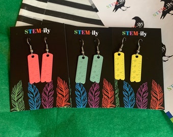 Handmade Miniature Ruler Earrings, Surgical Steel Hooks