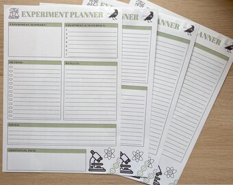 DIGITAL printable A4 Green experiment planner pages for results and method school university science planner