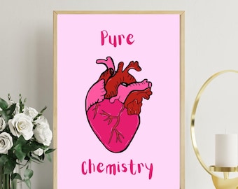Anatomical pink and red heart hand drawn art print in A4 or A5