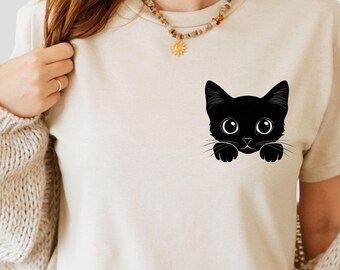 Black Cat Pocket T-Shirt – Halloween Tee