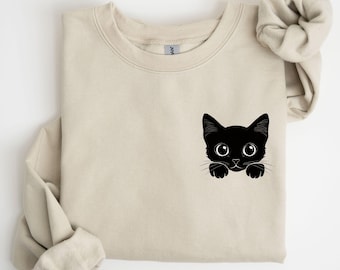 Black Cat Pocket Print Halloween Sweatshirt