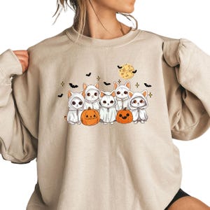 Ghost Cat Halloween Sweatshirt: Spooky Season Cat Lover Shirt