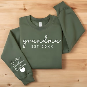 Personalized Grandma Sweatshirt: Est Year, Grandkids Names Sleeve