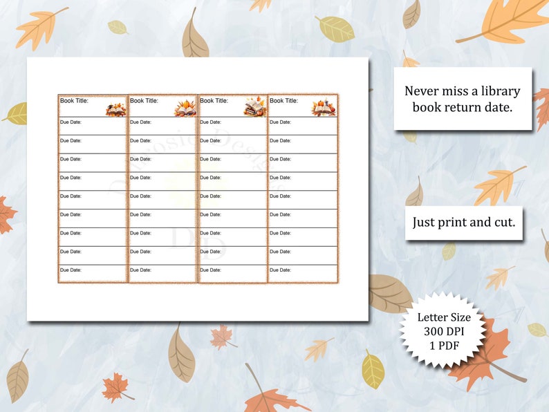 Library Due Date Bookmarks, Library Bookmarks, Printable Bookmarks - Etsy