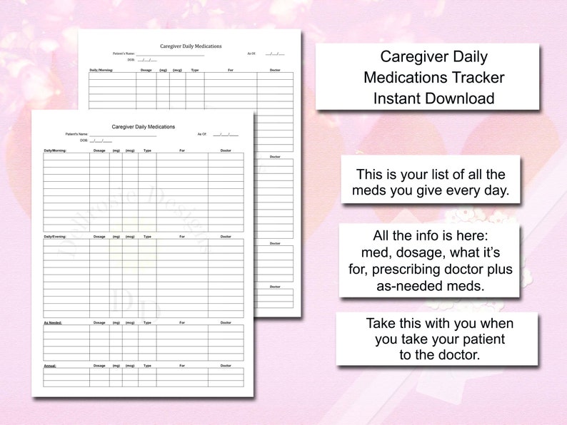 Caregiver Medication List, Caregiver Hospice Meds, Medications Lists ...
