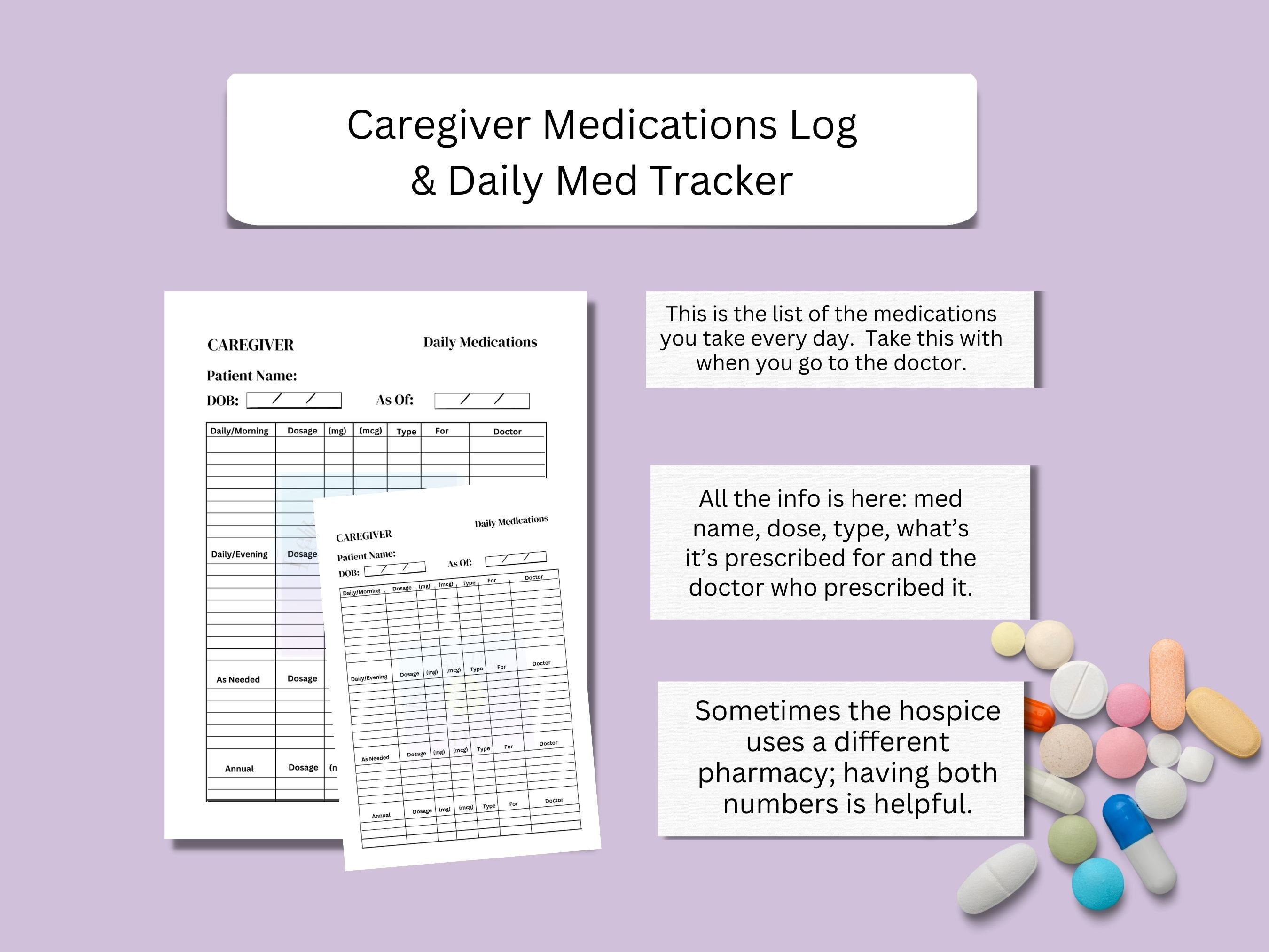 Caregiver Medication List, Caregiver Hospice Meds, Medications Lists ...