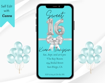 Invitación para fiesta de quinceañera, invitación editable para teléfono (descarga digital)