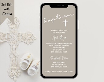 Minimalist Baptism Invitation, Modern Christening Evite (Digital)