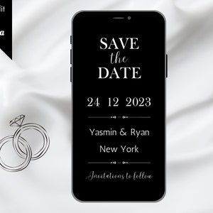 Digital Minimal Save the Date E-invite Template, Digital Invite, Electronic Save the Date, Instant Download, Text Evite, Black and White