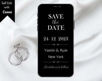 Minimalist Save the Date E-Invite Template, Black & White (Digital Download)