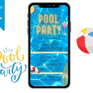 Digital Pool Party Birthday Invitation, Editable AGE, Summer Birthday Digital Text Invite, Pool Party, Electronic Invite, Editable Template