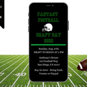 Digital Fantasy Football Party Invitation, Editable Template, Text SMS Invite, 2023 Fantasy Football Draft, 2023 Football Draft Party Invite