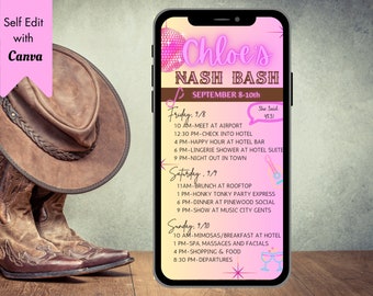 Pink Neon Nashville Bachelorette Itinerary Template (Digital Download)