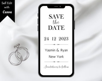 Minimalist Save the Date E-Invite Template, Black and White (Digital Download)