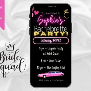 Digital Bachelorette Party Invitation, Pink Limo Bachelorette Party, Editable Bachelorette Party Template, Pink and Black Evite, Text Invite