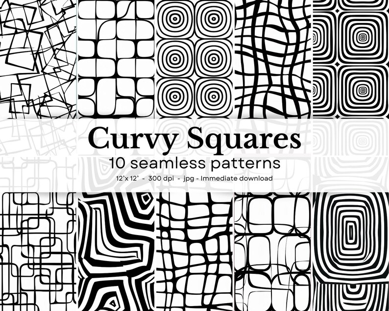 Curvy Squares - 10 Seamless Patterns. 12'x12', 300dpi - Seamless ...
