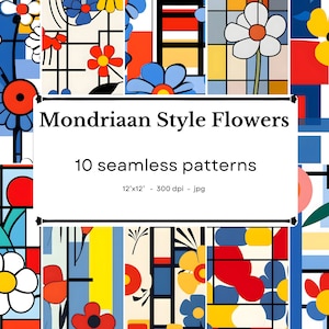 Flowers inspired by Mondriaan - 10 seamless patterns, 12&#39;x12&#39;, 300dpi - seamless digital paper pack - Scrapbooking, digital background