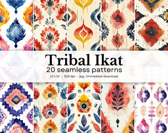Tribal Ikat - 20 naadloze patronen, 12'x12', 300 dpi - naadloos digitaal papierpakket - Scrapbooking, digitale achtergrond,.