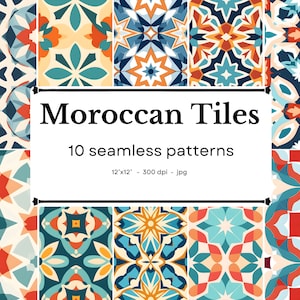 Tuiles marocaines - 10 modèles sans couture, 12'x12', 300dpi - pack de papier numérique sans soudure - Scrapbooking, fond numérique - téléchargement immédiat