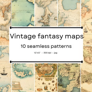 Mapas de fantasía vintage: 10 patrones sin fisuras. 12'x12', 300dpi - paquete de papel digital transparente - Scrapbooking, fondo digital