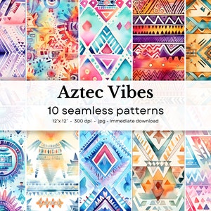 Aztec Vibes - 10 watercolor seamless patterns, 12'x12', 300dpi - seamless digital paper pack - Scrapbooking, digital background, ...