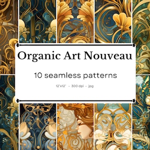 Organic Art Nouveau Art - 10 nahtlose Muster, 30,5 x 12 cm, 300dpi - nahtloses digitales Papier Pack - Scrapbooking, digitaler Hintergrund