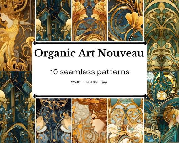 Organic Art Nouveau Art 10 Seamless Patterns, 12'x12', 300dpi Seamless  Digital Paper Pack Scrapbooking, Digital Background 