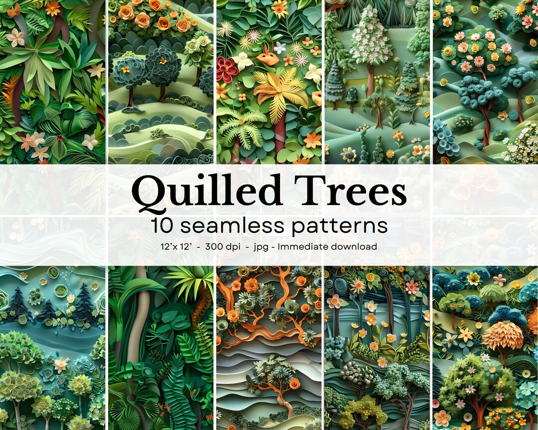 Quilled Trees - 10 Seamless Patterns, 12'x12', 300dpi - Seamless ...