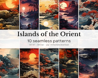 Islands of the Orient - 10 seamless patterns, 12&#39;x12&#39;, 300dpi - seamless digital paper pack - Scrapbooking, digital background, ...