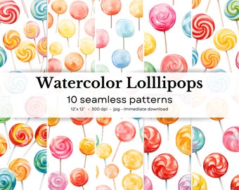 Watercolor Lollipops - 10 seamless patterns, 12'x12', 300dpi - seamless digital paper pack - Scrapbooking, digital background