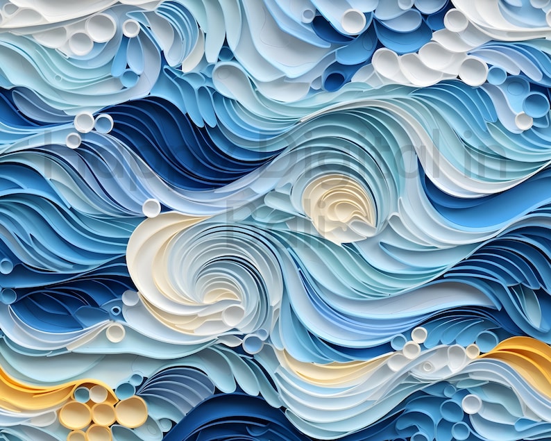 Quilled Ocean Waves 10 Seamless Patterns 12'x12' Etsy Australia