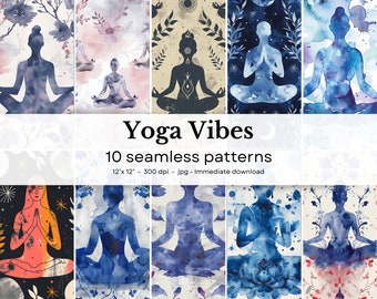Namaste! - Yoga Vibes - 10 seamless patterns, 12'x12', 300dpi -seamless digital paper pack - Scrapbooking, digital background,...