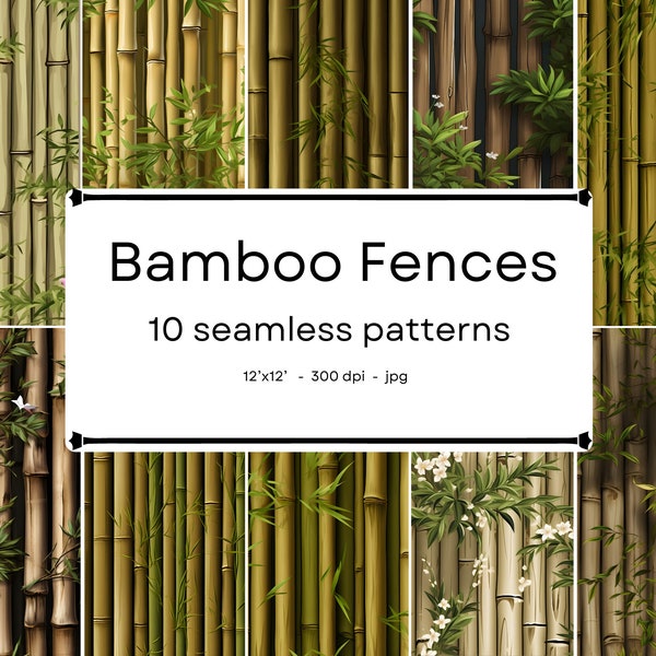 Bamboo Fences - 10 seamless patterns. 12'x12', 300dpi - seamless digital paper pack - Scrapbooking, digital background