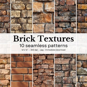 Brick Textures - 10 seamless patterns, 12&#39;x12&#39;, 300dpi - seamless digital paper pack - Scrapbooking, digital background