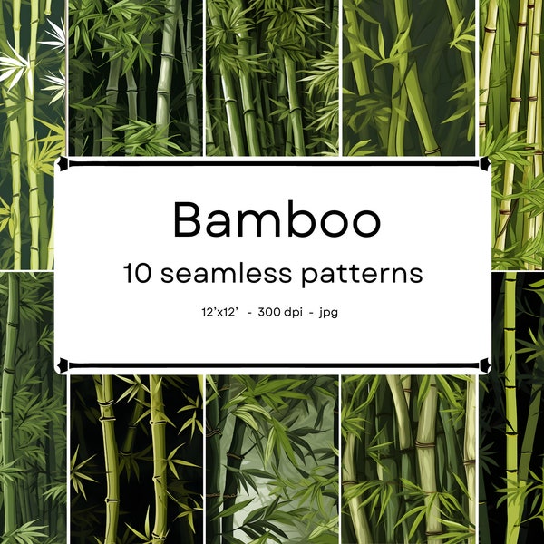 Bamboo - 10 seamless patterns. 12'x12', 300dpi - seamless digital paper pack - tile pattern - Scrapbooking, digital background