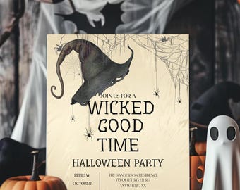 Halloween Invitation, Wicked Party Digital Download, Editable Halloween invite