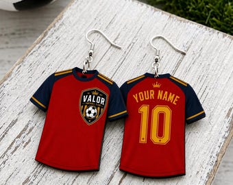 Customizable Soccer Jersey Earrings, Personalized Name Number Team Sports Jewelry