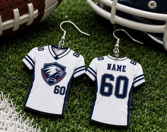 Customizable Football Jersey Earrings, Personalized Name Number Team Sports Jewelry