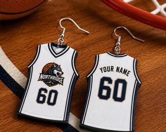 Customizable Basketball Jersey Earrings, Personalized Name Number Team Sports Jewelry