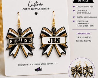 Custom Cheer Bow Earrings | Personalized Team Name, School Spirit Jewelry