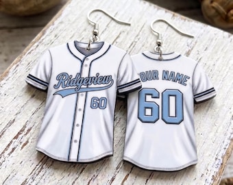 Custom Baseball Jersey Earrings | Personalized Name Number | Baseball Mom Sports Jewelry