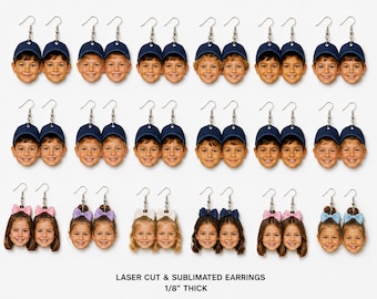 Custom Face Earrings | Personalized Photo Jewelry | Laser Cut MDF (1/8" Thick)