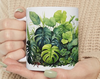 Tropical Bliss Ceramic Coffee Mug - Monstera Deliciosa 11oz
