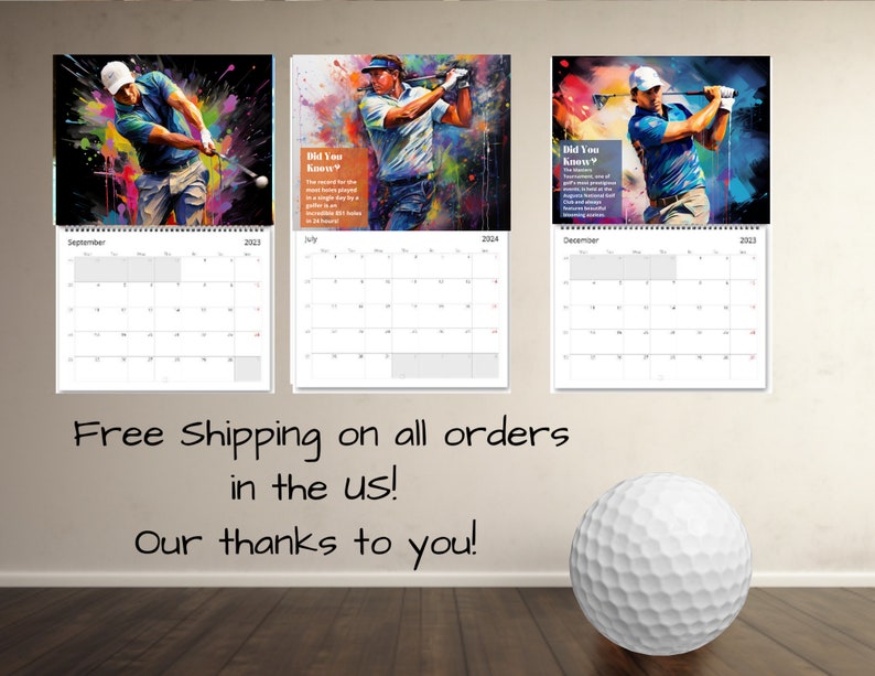 Golf Wall Calendar 2024, Golf Calendar, Golf Gifts, Golf Planner, Golf