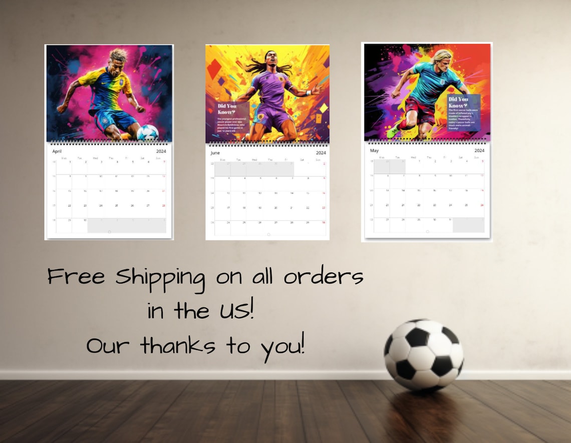 Soccer Sports Wall Calendar 2024, Soccer Sports Calendar, Boys Soccer