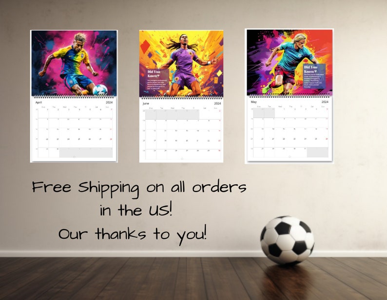 Soccer Sports Wall Calendar 2024, Soccer Sports Calendar, Boys Soccer