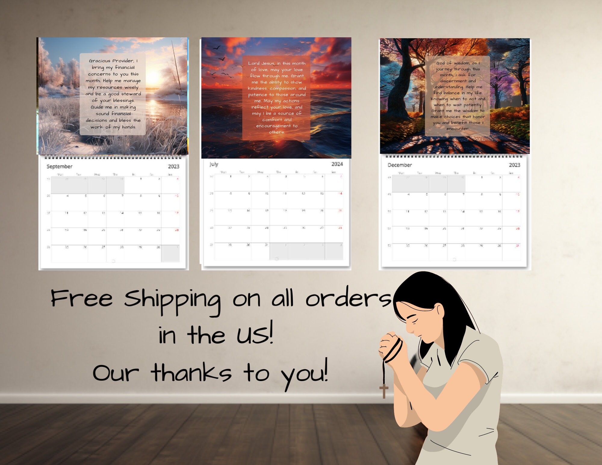 Prayer Christian Wall Calendar 2024, Christian Calendar 2024, Christian