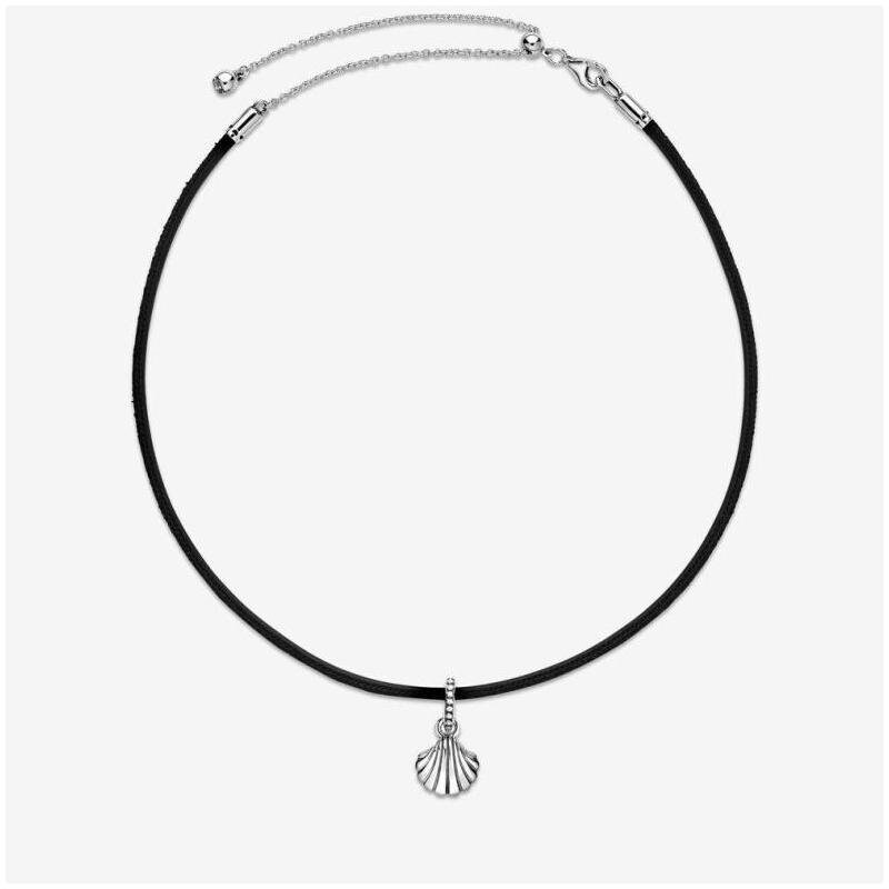 Pandora black leather online necklace